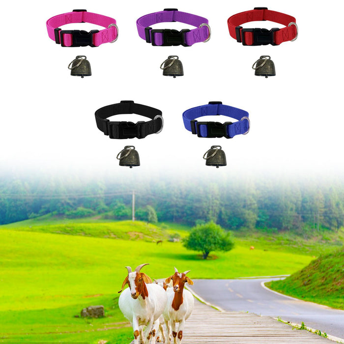 Crofta 5 Pieces Goats Collar Set Anti Slip Cow Adjustable Grazing Copper Bell Collar