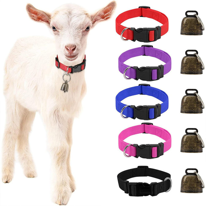 Crofta 5 Pieces Goats Collar Set Anti Slip Cow Adjustable Grazing Copper Bell Collar