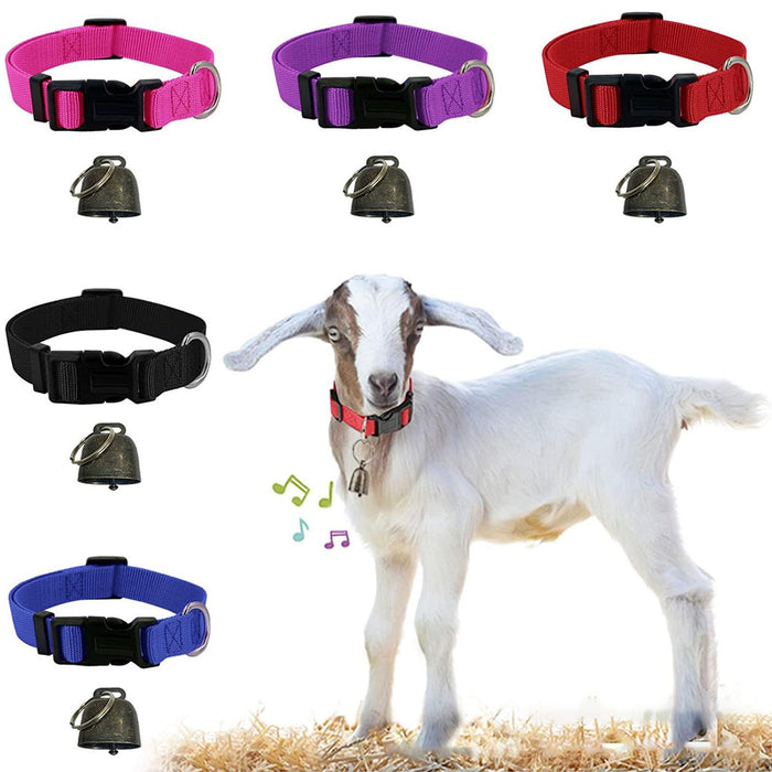 Crofta 5 Pieces Goats Collar Set Anti Slip Cow Adjustable Grazing Copper Bell Collar