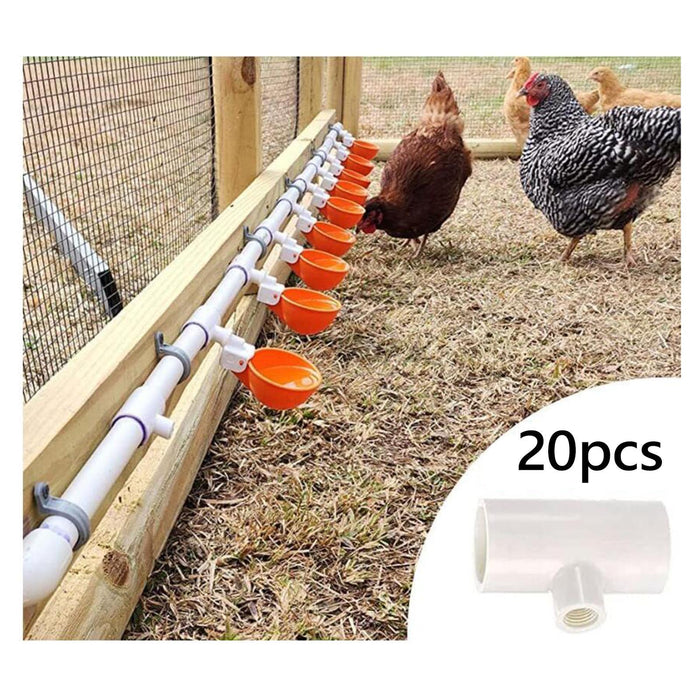 Crofta 20x Chicken Waterer PVC Tee Fittings Sturdy for Poultry Waterer Cups Nipples