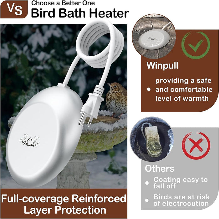 Crofta Bird Bath Deicer Lightweight Sturdy Water Heater for Garden Outdoor Backyard White