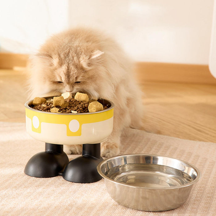 Crofta Puppy Bowl Food Feeding Dish Cat Food Bowl for Small Pets Food and Water Dog Yellow White