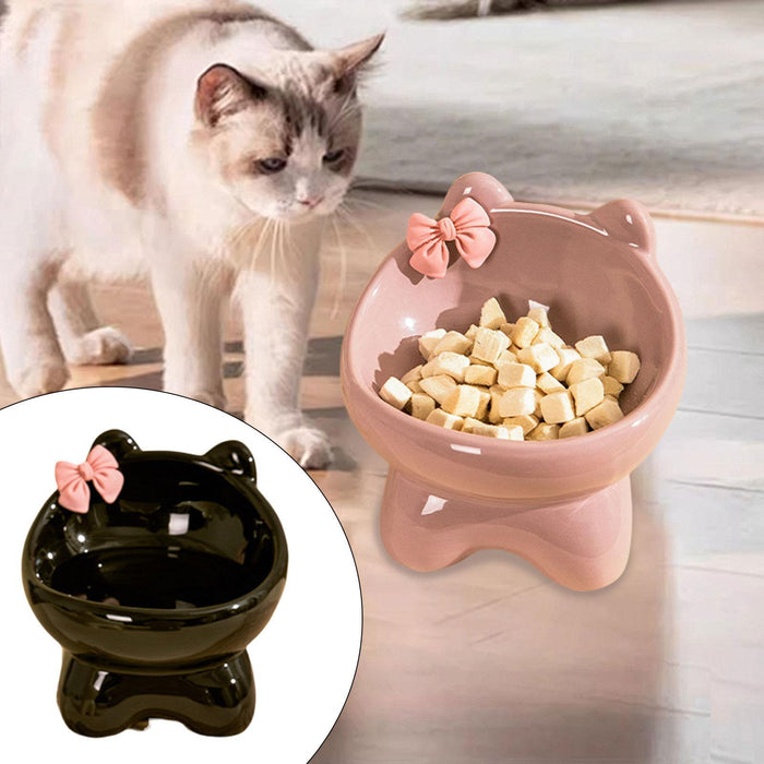 Crofta Elevated Cat Food Bowl for Indoor Cats Drinking Feeding Bowl Raised Cat Bowl black