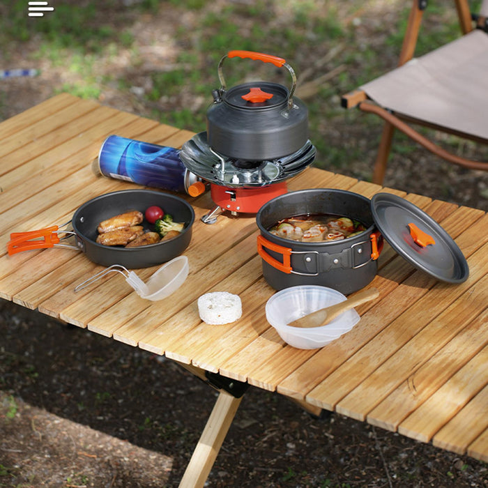 Crofta 10Pcs Camping Cookware Set Cooking Utensils Set for Trekking BBQ Backpacking orange