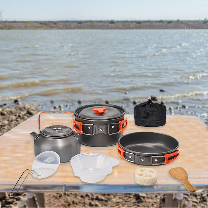 Crofta 10Pcs Camping Cookware Set Cooking Utensils Set for Trekking BBQ Backpacking orange