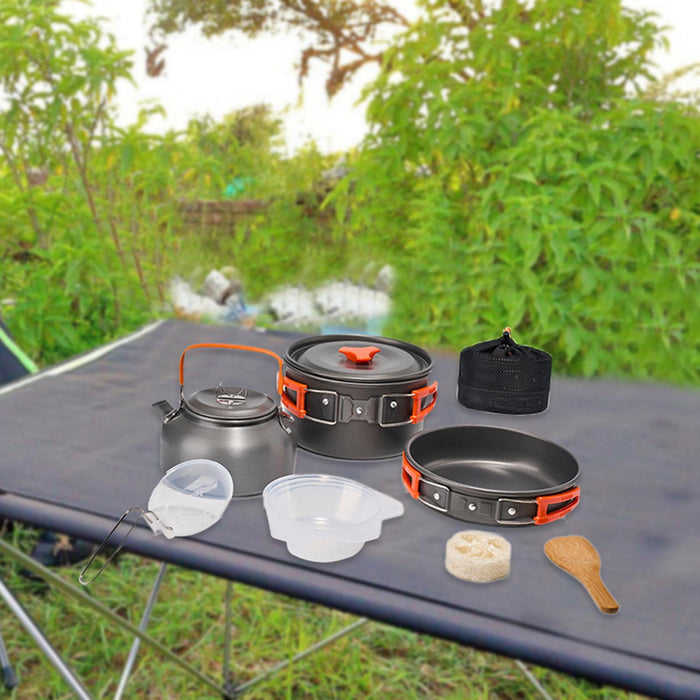 Crofta 10Pcs Camping Cookware Set Cooking Utensils Set for Trekking BBQ Backpacking orange