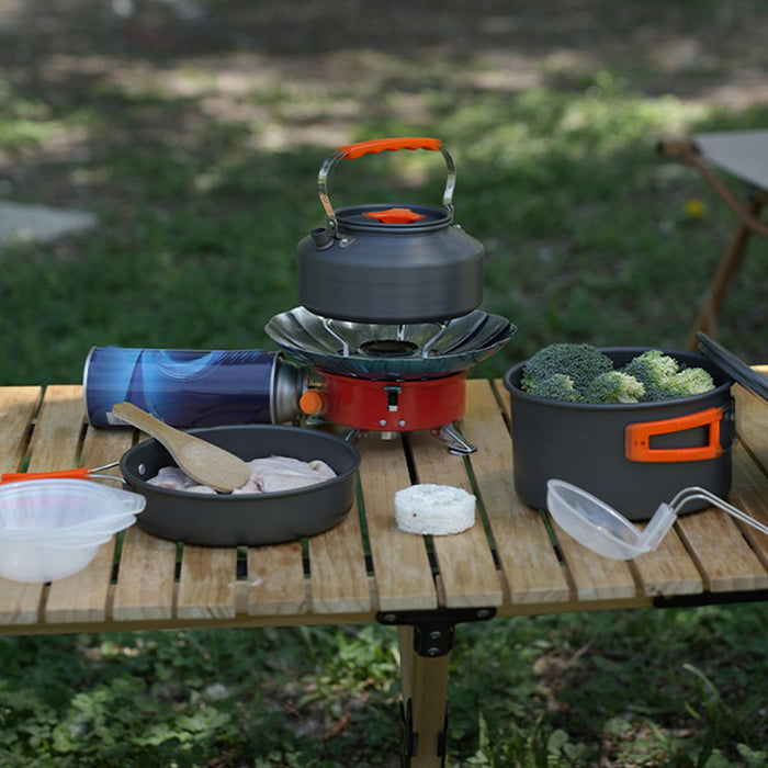 Crofta 10Pcs Camping Cookware Set Cooking Utensils Set for Trekking BBQ Backpacking orange