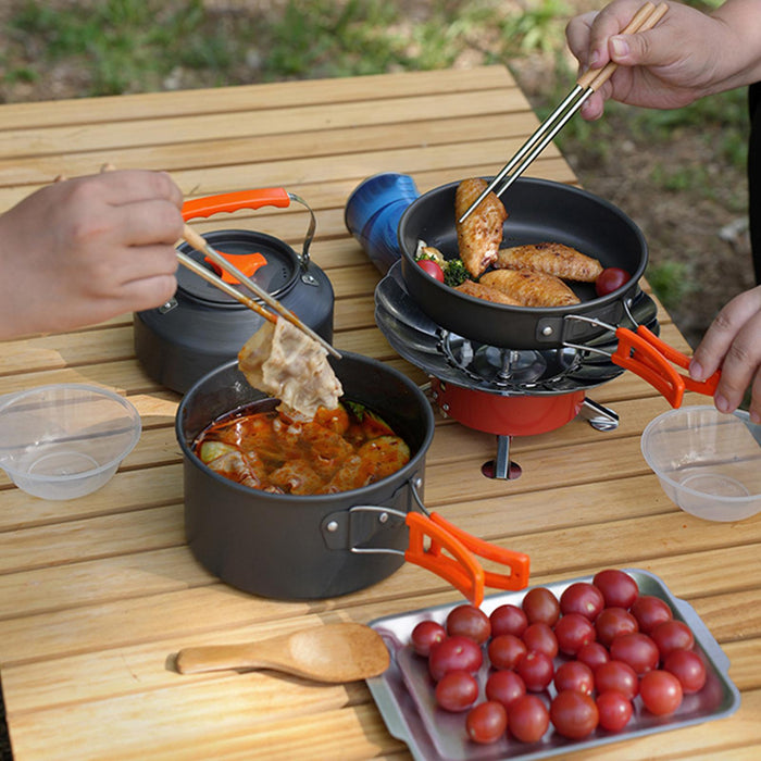 Crofta 10Pcs Camping Cookware Set Cooking Utensils Set for Trekking BBQ Backpacking orange