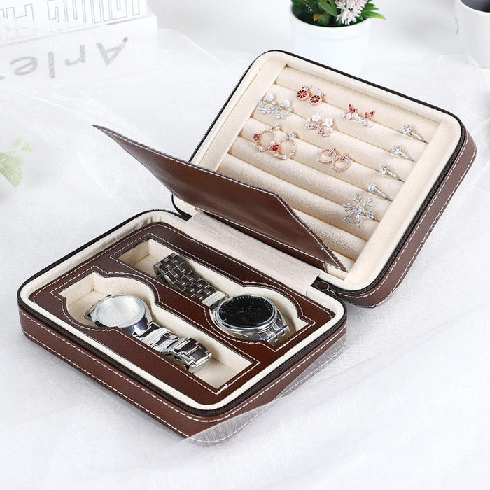 Crofta Jewelry Box Storage Box Gifts Earring Organizer for Brooches Bracelets Rings brown