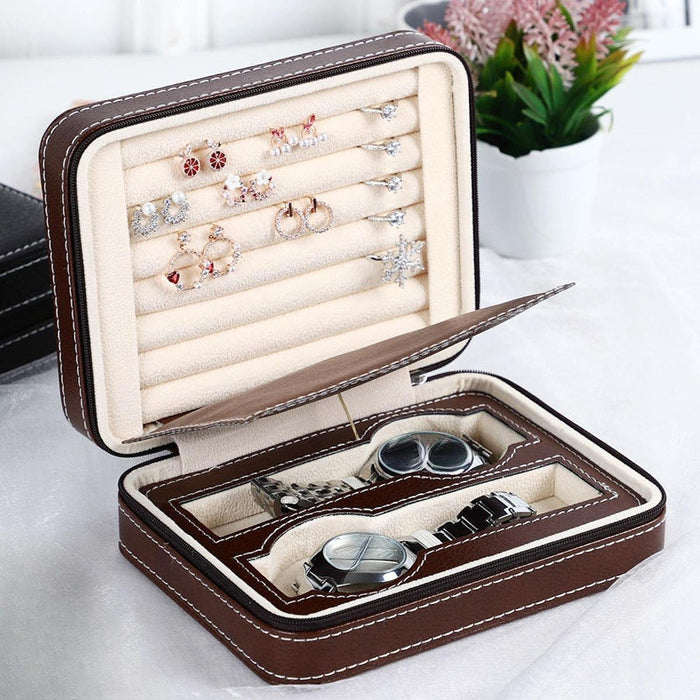 Crofta Jewelry Box Storage Box Gifts Earring Organizer for Brooches Bracelets Rings brown