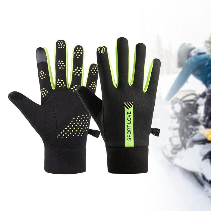 Crofta Winter Gloves Hand Warmer Mittens for Outdoor Activities Motorcycling Biking Women Slip on Black and Green