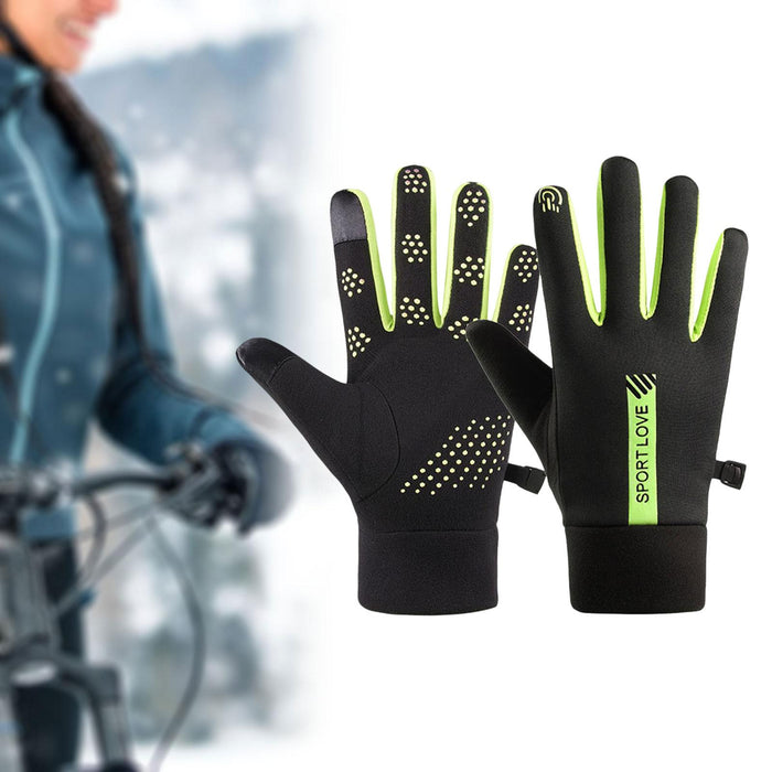 Crofta Winter Gloves Hand Warmer Mittens for Outdoor Activities Motorcycling Biking Women Slip on Black and Green