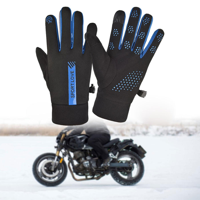 Crofta Winter Gloves Hand Warmer Mittens for Outdoor Activities Motorcycling Biking Men Slip on Black and Blue