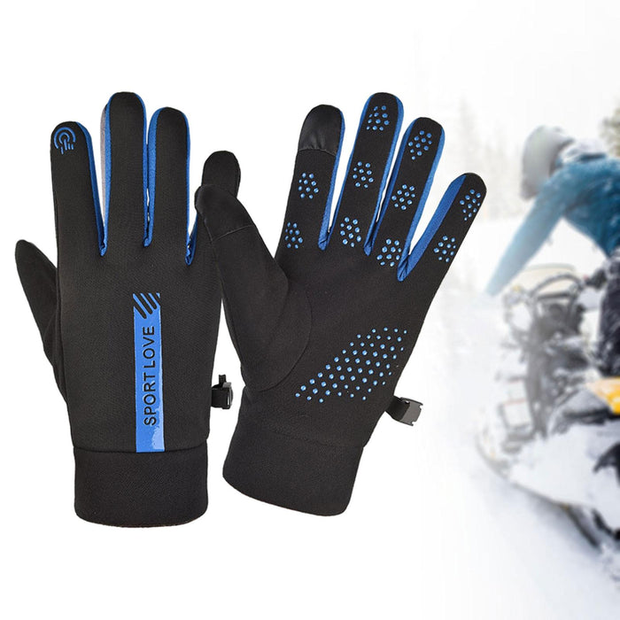 Crofta Winter Gloves Hand Warmer Mittens for Outdoor Activities Motorcycling Biking Men Slip on Black and Blue