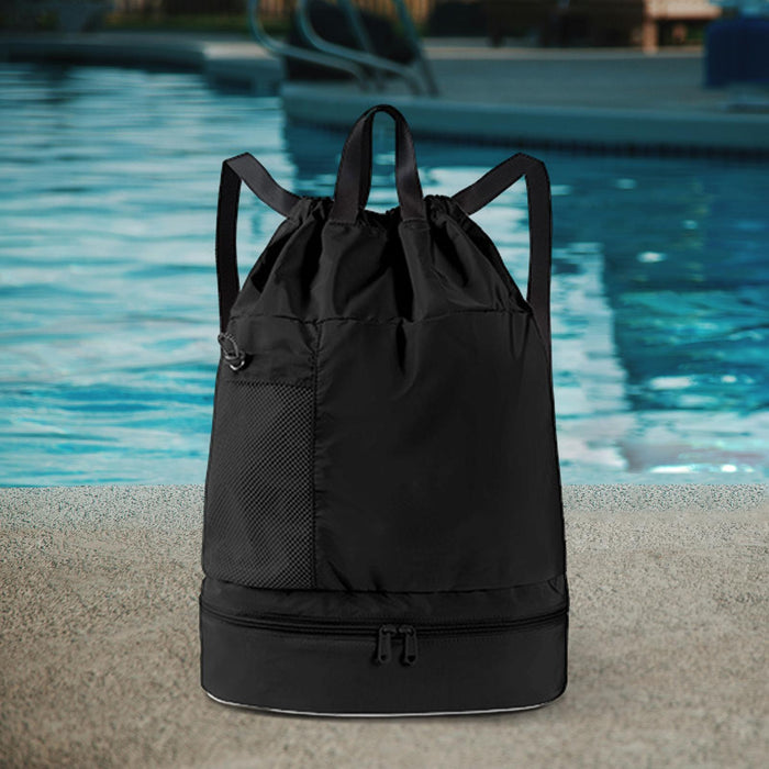 Crofta Mesh Swim Drawstring Backpacks Basketball Bag for Workout Outdoor Volleyball Black