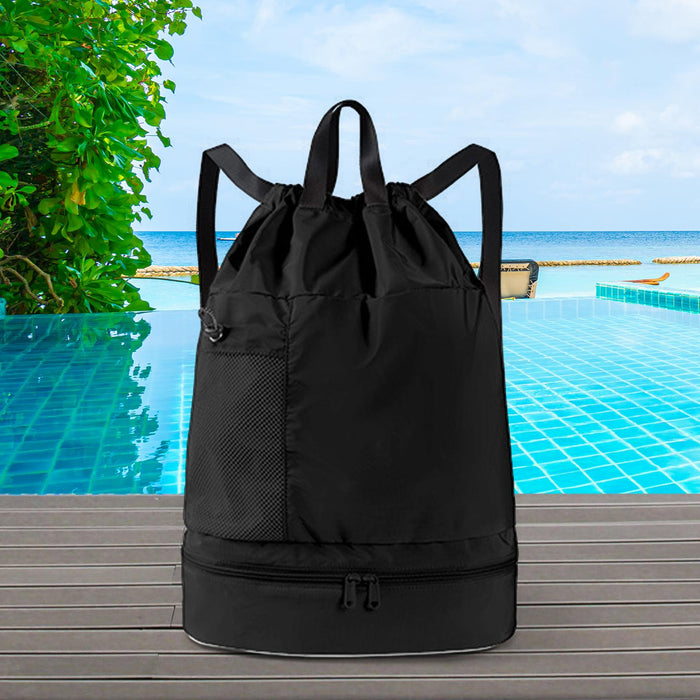 Crofta Mesh Swim Drawstring Backpacks Basketball Bag for Workout Outdoor Volleyball Black