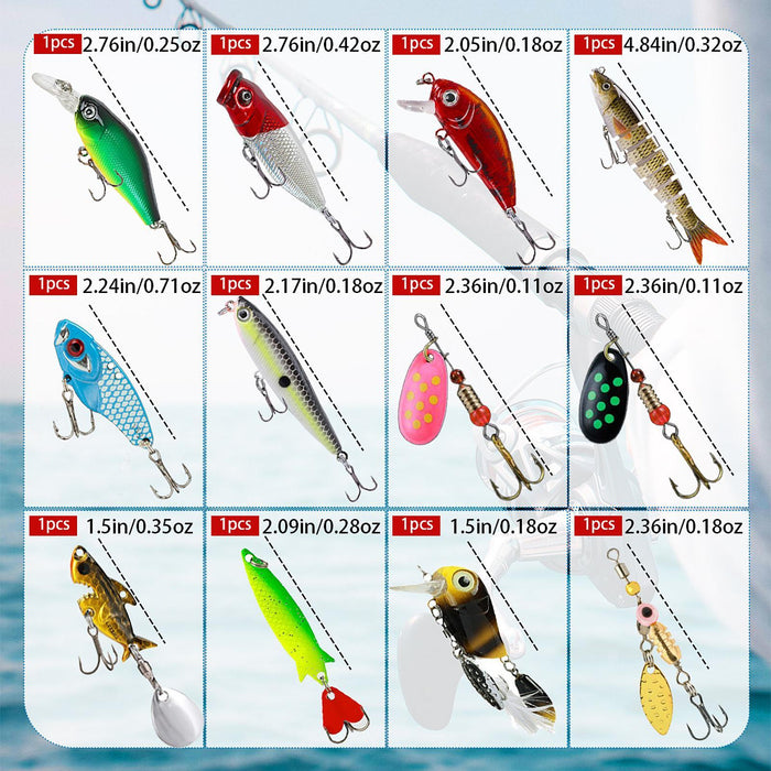 Crofta 12 Pieces Bass Fishing Lures Saltwater and Freshwater 3D Lifelike Crankbaits