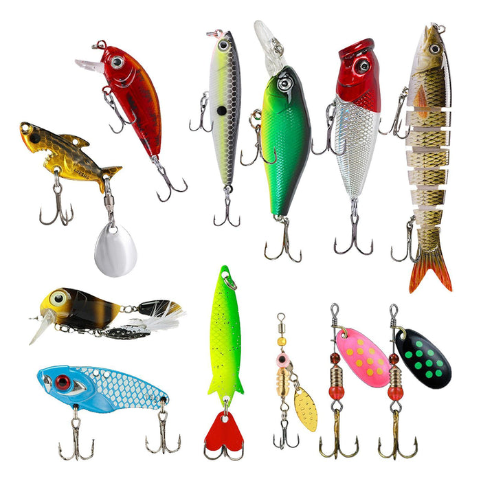 Crofta 12 Pieces Bass Fishing Lures Saltwater and Freshwater 3D Lifelike Crankbaits