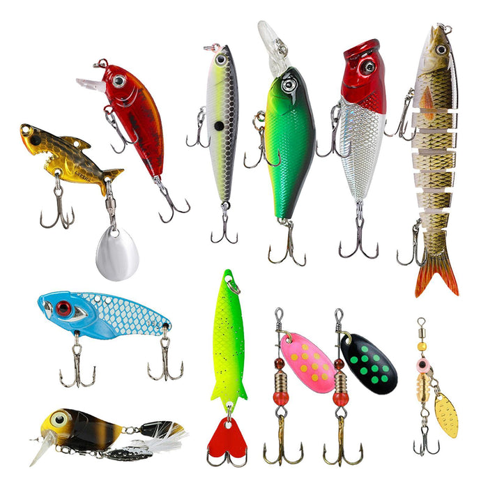 Crofta 12 Pieces Bass Fishing Lures Saltwater and Freshwater 3D Lifelike Crankbaits