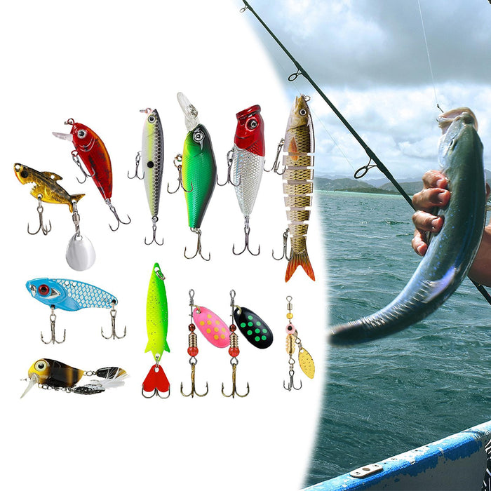 Crofta 12 Pieces Bass Fishing Lures Saltwater and Freshwater 3D Lifelike Crankbaits