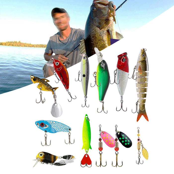 Crofta 12 Pieces Bass Fishing Lures Saltwater and Freshwater 3D Lifelike Crankbaits