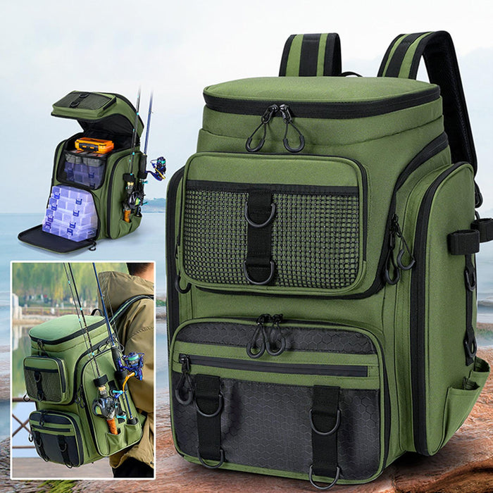 Crofta Fishing Backpack Rucksack Tackle Box Stores for Mountaineering Biking Hunting Green