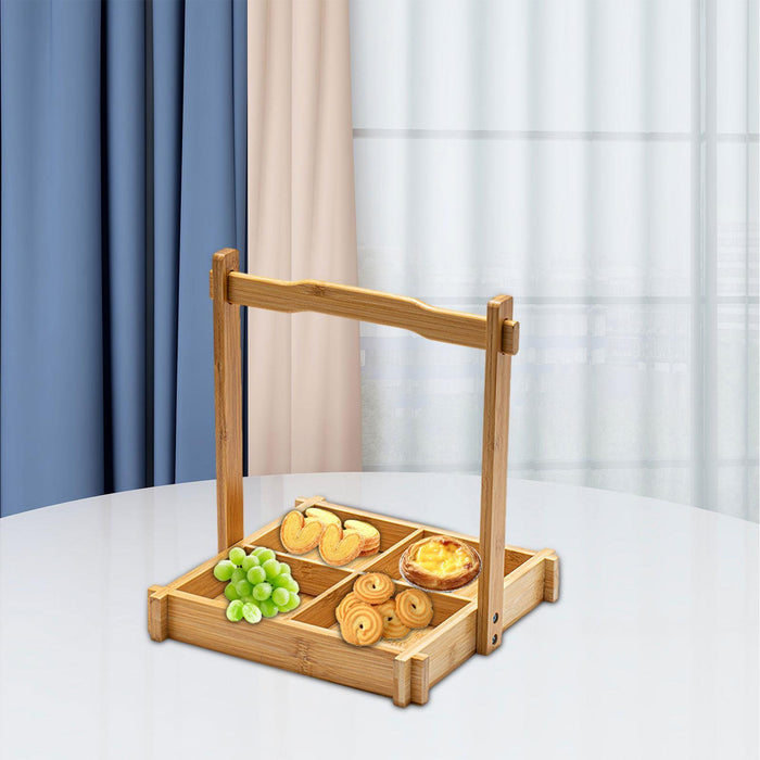 Crofta Bamboo Nuts Platter Tray with Top Handle Food Platter for Home Party Wedding