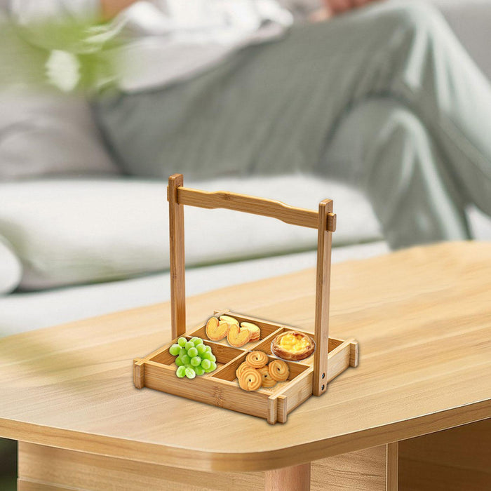 Crofta Bamboo Nuts Platter Tray with Top Handle Food Platter for Home Party Wedding