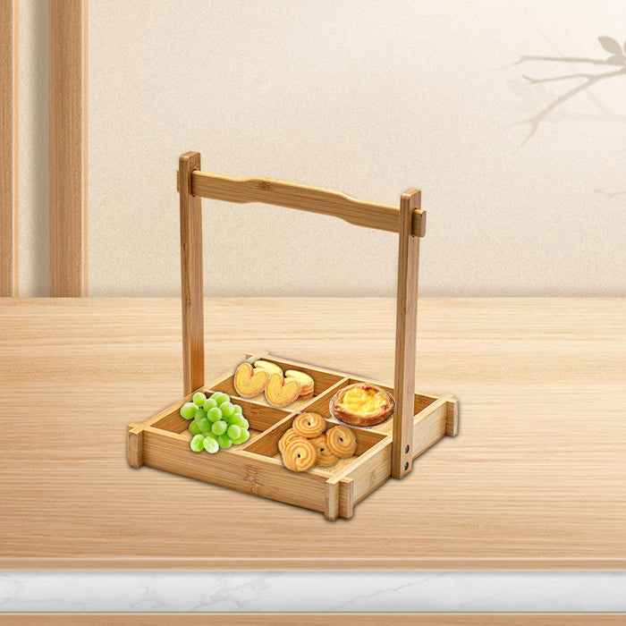 Crofta Bamboo Nuts Platter Tray with Top Handle Food Platter for Home Party Wedding