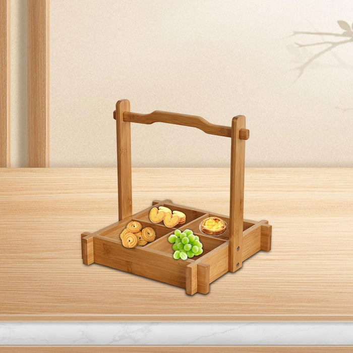 Crofta Bamboo Serving Tray Portable Snack Basket for Teahouse Restaurant Countertop