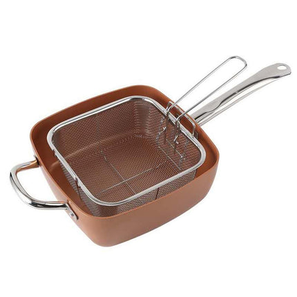 Crofta Chef Cookware, Non Stick Pan, Deep Square Pan, Fry Basket 4pcs