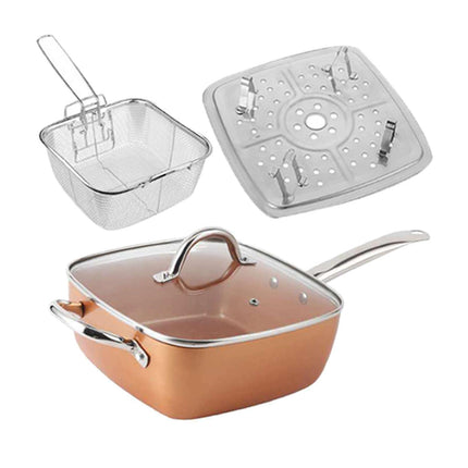 Crofta Chef Cookware, Non Stick Pan, Deep Square Pan, Fry Basket 4pcs