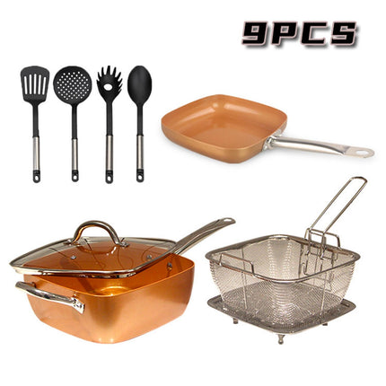 Crofta Chef Cookware, Non Stick Pan, Deep Square Pan, Fry Basket 4pcs