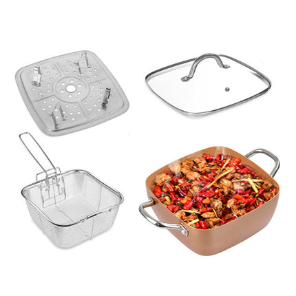 Crofta Chef Cookware, Non Stick Pan, Deep Square Pan, Fry Basket 4pcs