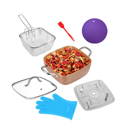 Crofta Chef Cookware, Non Stick Pan, Deep Square Pan, Fry Basket 4pcs