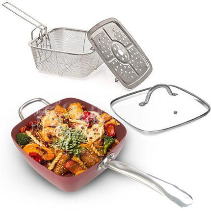 Crofta Chef Cookware, Non Stick Pan, Deep Square Pan, Fry Basket 4pcs