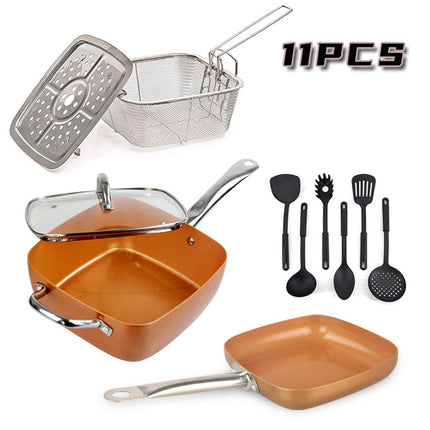 Crofta Chef Cookware, Non Stick Pan, Deep Square Pan, Fry Basket 4pcs