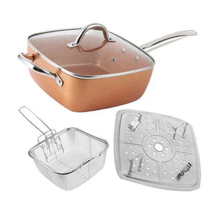 Crofta Chef Cookware, Non Stick Pan, Deep Square Pan, Fry Basket 4pcs