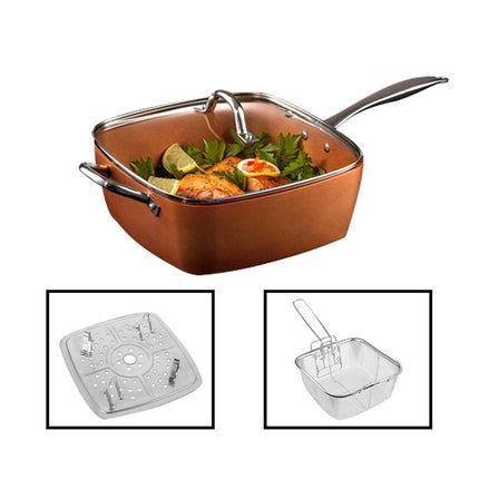 Crofta Chef Cookware, Non Stick Pan, Deep Square Pan, Fry Basket 4pcs