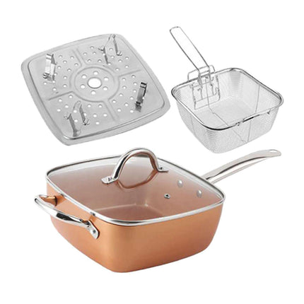 Crofta Chef Cookware, Non Stick Pan, Deep Square Pan, Fry Basket 4pcs