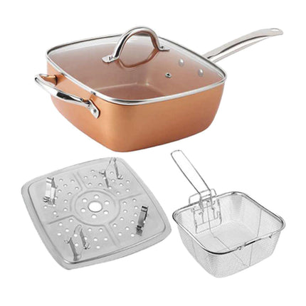 Crofta Chef Cookware, Non Stick Pan, Deep Square Pan, Fry Basket 4pcs