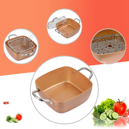 Crofta Chef Cookware, Non Stick Pan, Deep Square Pan, Fry Basket 4pcs