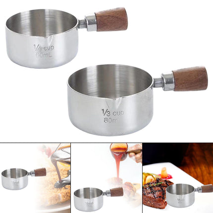 Crofta Short Wood Handle Stainless Steel Milk Pot Saucepan for Induction Cooker