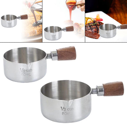 Crofta Short Wood Handle Stainless Steel Milk Pot Saucepan for Induction Cooker