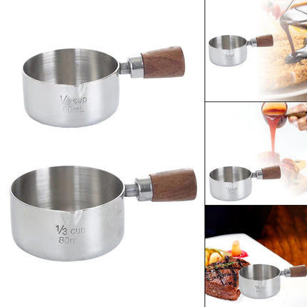 Crofta Short Wood Handle Stainless Steel Milk Pot Saucepan for Induction Cooker