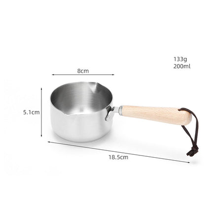 Crofta Stainless Steel Soup Pot Baby Breakfast Pot for RV Travel Induction Cooker Wooden Handle S