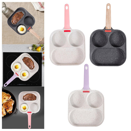 Crofta Breakfast Frying Pan Egg Cooker Pan Egg Steak Pot for Frying Cooking Burger wood handle