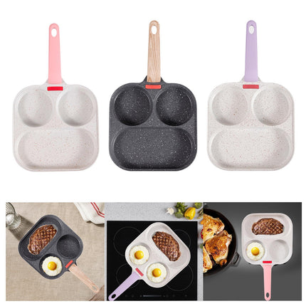 Crofta Breakfast Frying Pan Egg Cooker Pan Egg Steak Pot for Frying Cooking Burger wood handle