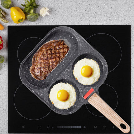 Crofta Breakfast Frying Pan Egg Cooker Pan Egg Steak Pot for Frying Cooking Burger wood handle