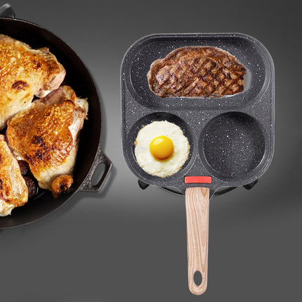 Crofta Breakfast Frying Pan Egg Cooker Pan Egg Steak Pot for Frying Cooking Burger wood handle